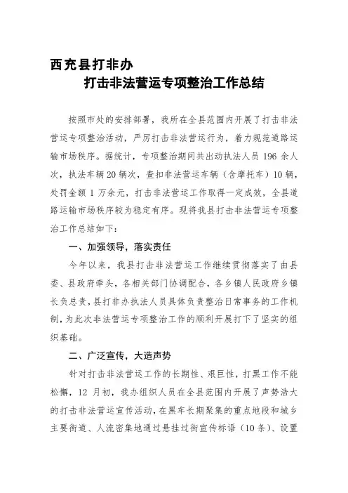 打击非法营运专项整治工作总结