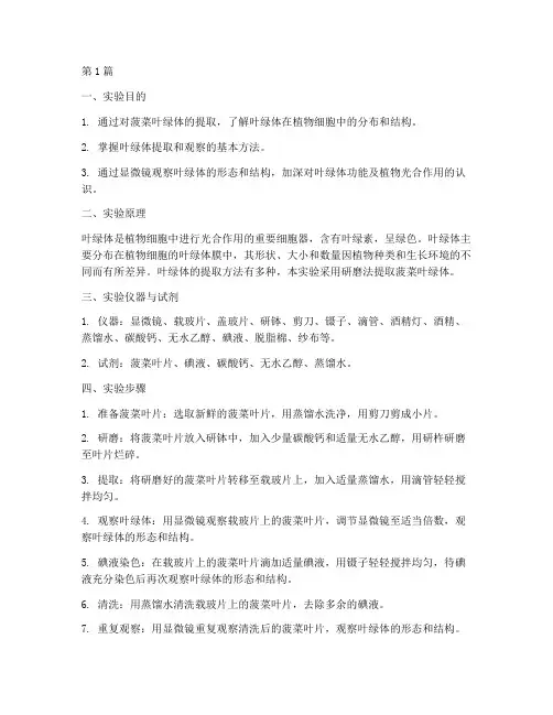 菠菜中叶绿体实验报告(3篇)