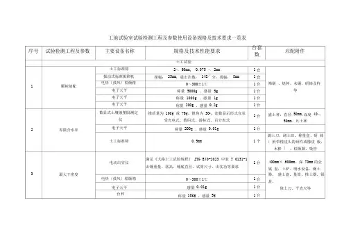 工地试验室试验检测项目及参数使用设备规格及技术要求一览表