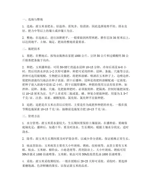 种植甜玉米施肥技术管理