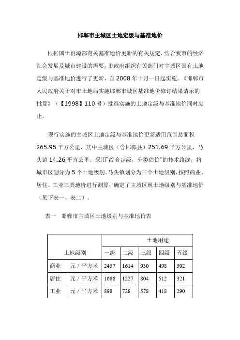 邯郸市主城区土地定级与基准地价