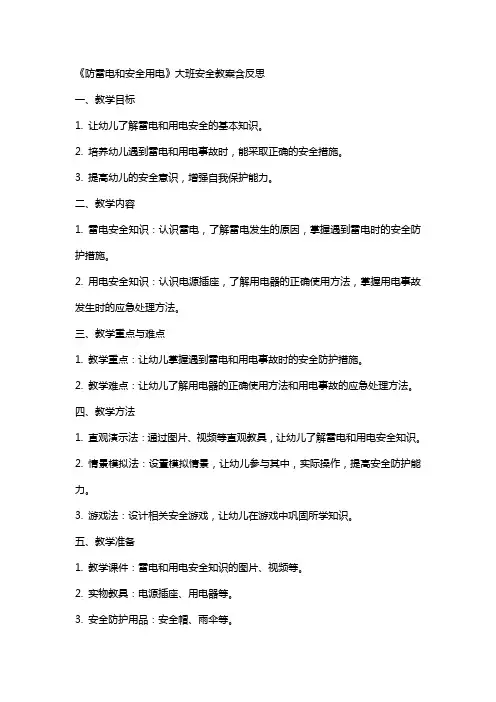 《防雷电和安全用电》大班安全教案含反思