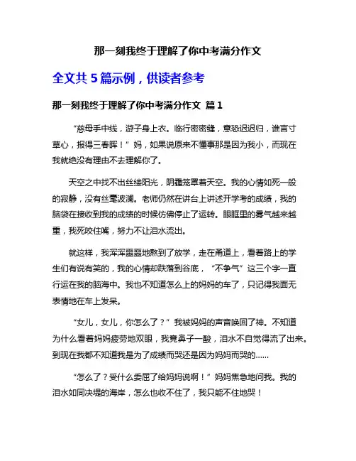 那一刻我终于理解了你中考满分作文