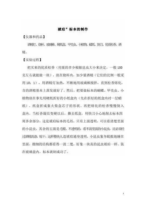 琥珀”标本的制作