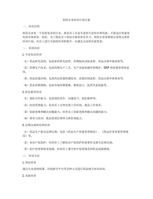 制药企业培训计划方案