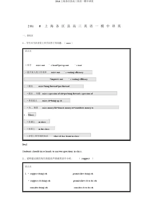 2016上海各区县高三英语一模中译英