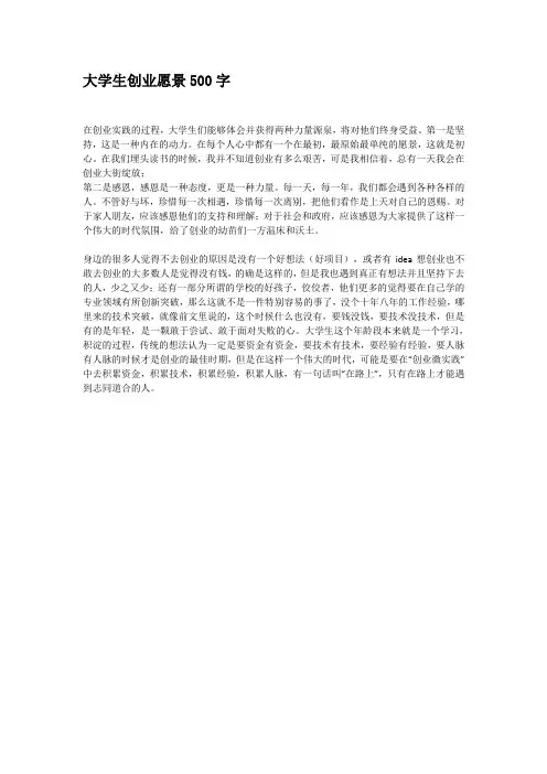 大学生创业愿景500字