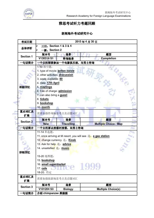 20150430雅思听力考题回顾朗阁官方