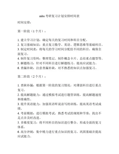 mba考研复习计划安排时间表