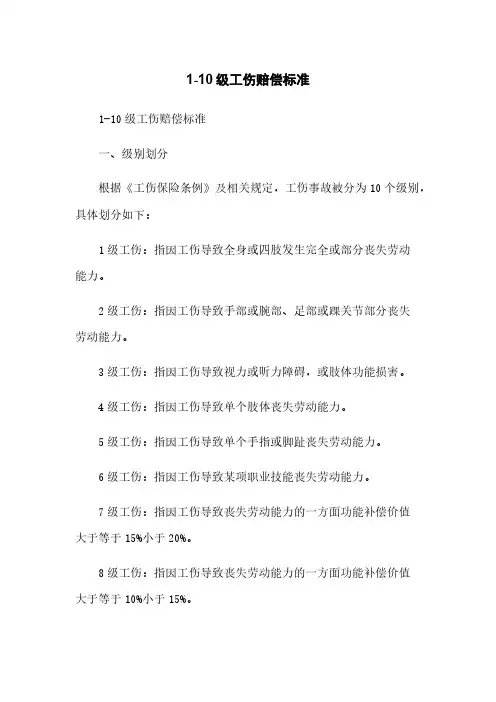 1-10级工伤赔偿标准