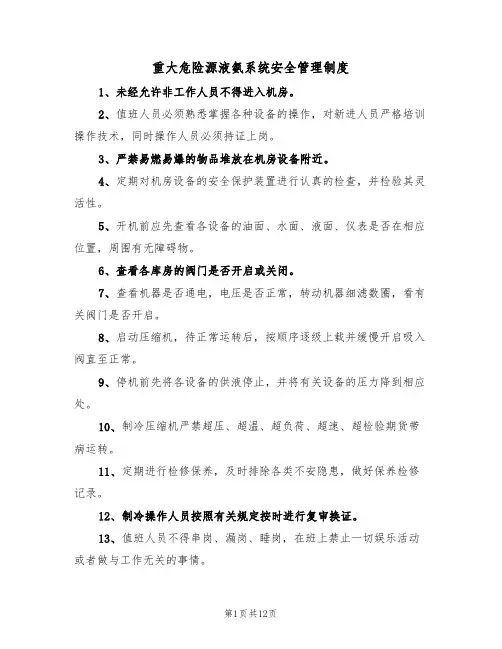 重大危险源液氨系统安全管理制度(5篇)