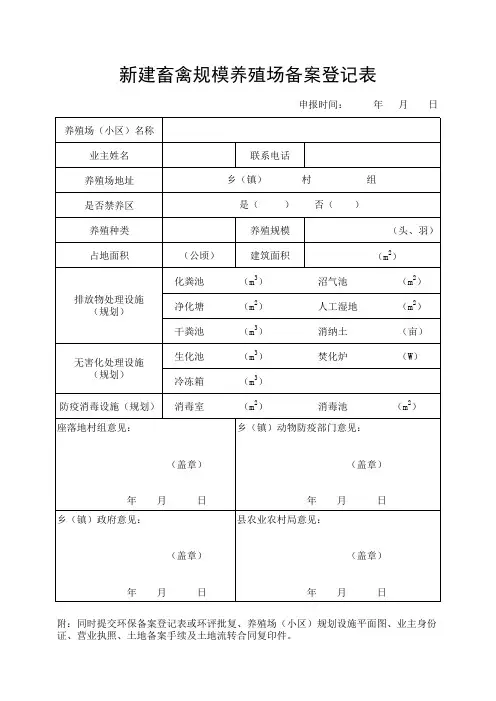 新建畜禽规模养殖场备案登记表
