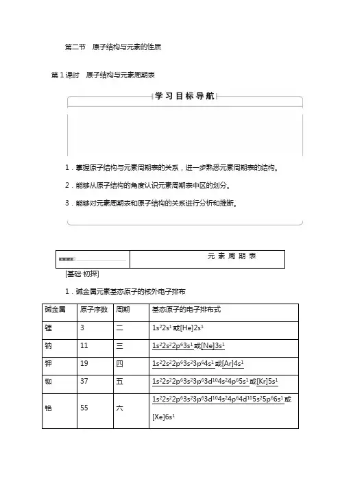 2018版高中化学人教版选修3教案：第1章 第2节 第1课时+原子结构与元素周期表 含答案