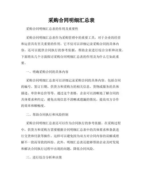 采购合同明细汇总表
