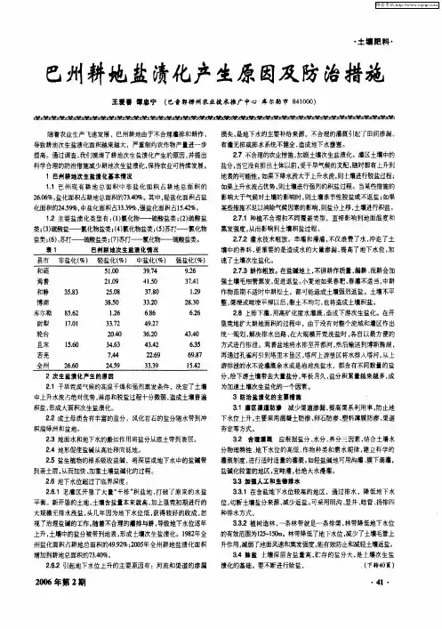 巴州耕地盐渍化产生原因及防治措施