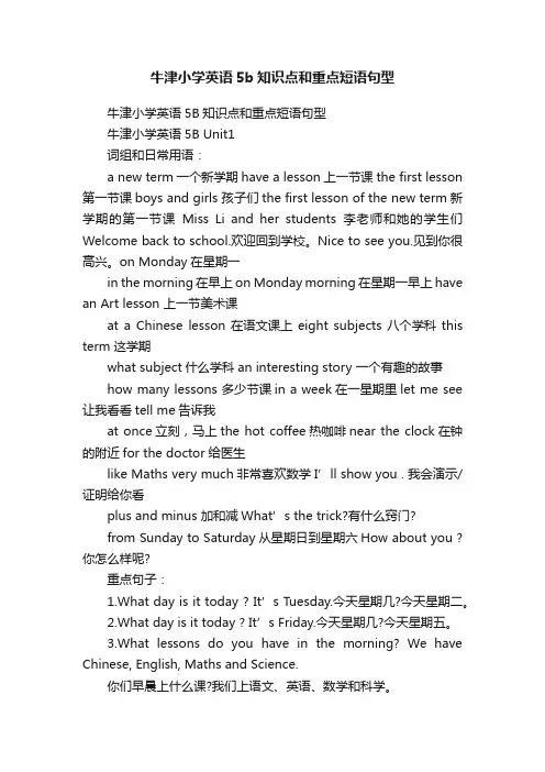 牛津小学英语5b知识点和重点短语句型