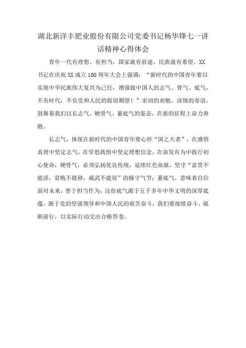 湖北新洋丰肥业股份有限公司党委书记杨华锋七一讲话精神心得体会