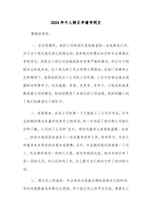 2024年个人转正申请书例文（5篇）