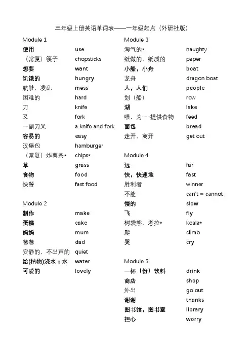 三(上)单词表—外研社版一年级起点(可直接打印)