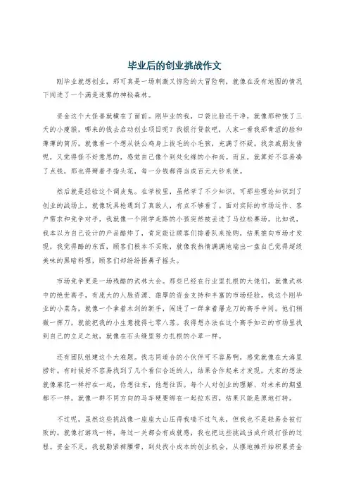 毕业后的创业挑战作文