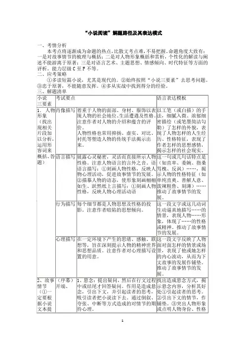 2020届高考语文阅读材料小说阅读
