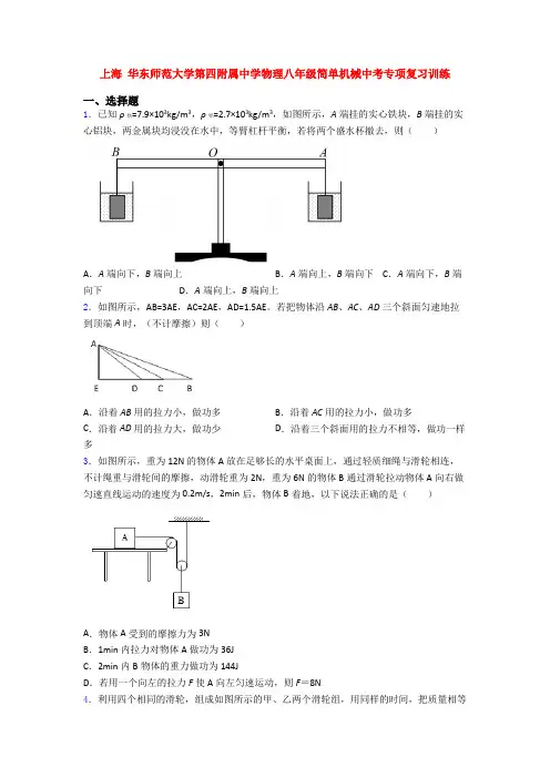 上海 华东师范大学第四附属中学物理八年级简单机械中考专项复习训练