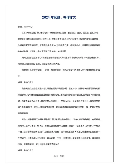 2024年感谢,有你作文