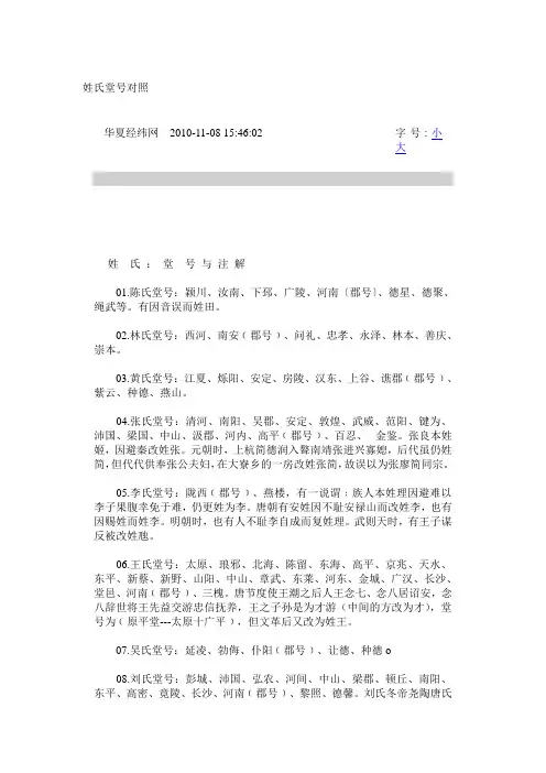 姓氏堂号对照