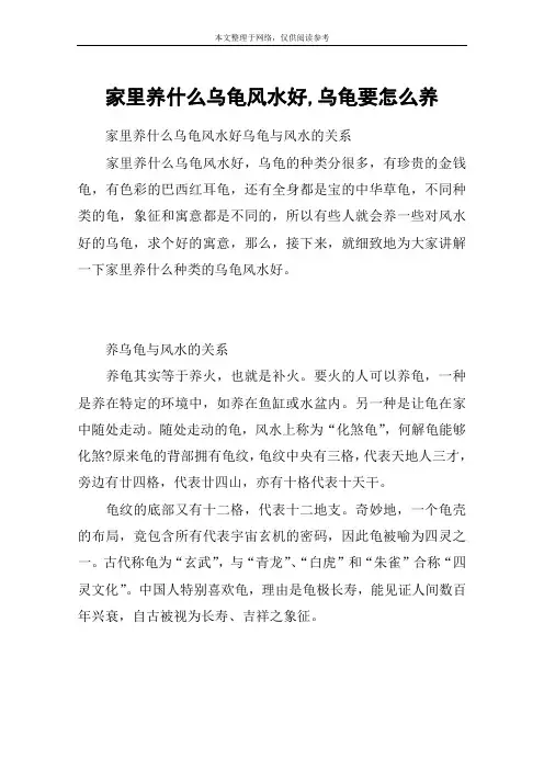 家里养什么乌龟风水好,乌龟要怎么养