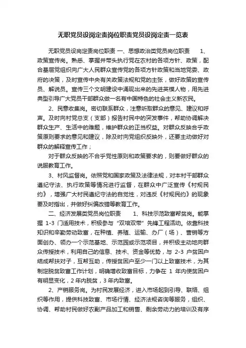 无职党员设岗定责岗位职责党员设岗定责一览表