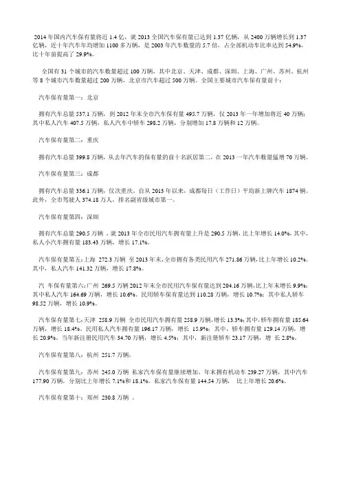 2014年中国汽车保有量