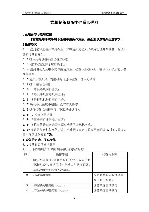 煤粉制备中控操作规程(初稿)