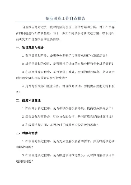 招商引资工作自查报告