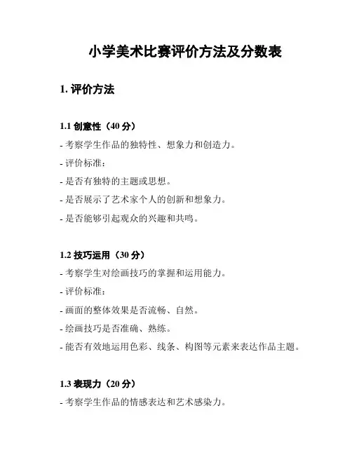 小学美术比赛评价方法及分数表