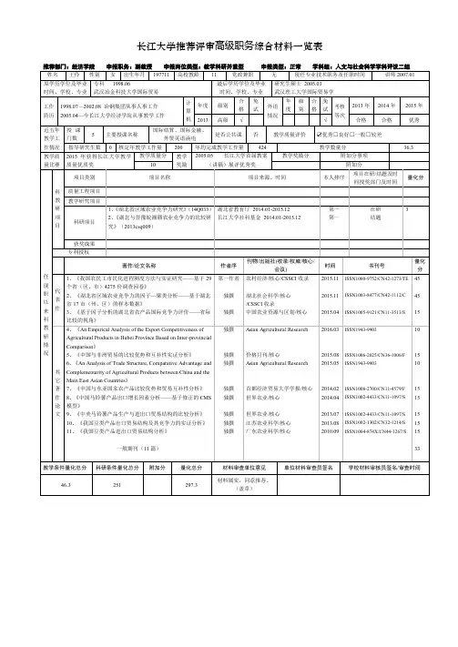 长江大学推评审高级职务综合材料一览表