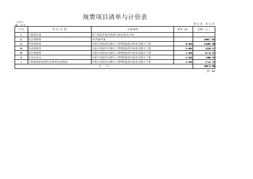 规费项目清单与计价表