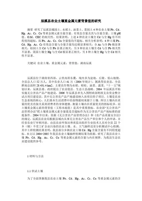 辰溪县农业土壤重金属元素背景值的研究