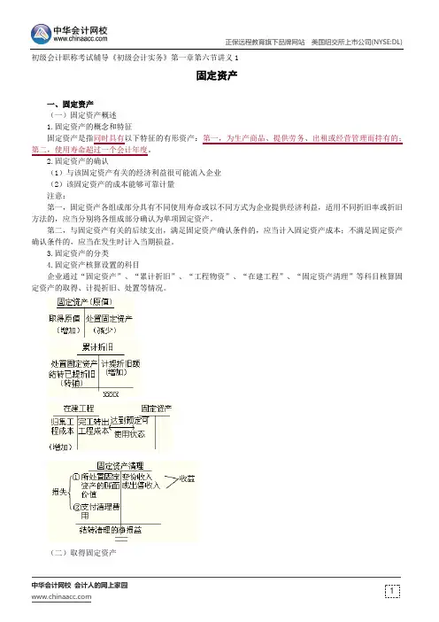 固定资产--初级会计职称考试辅导《初级会计实务》第一章第六节讲义1