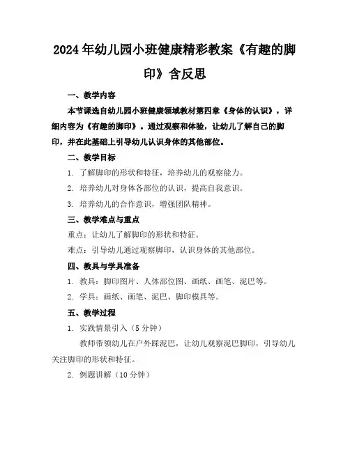 2024年幼儿园小班健康精彩教案《有趣的脚印》含反思