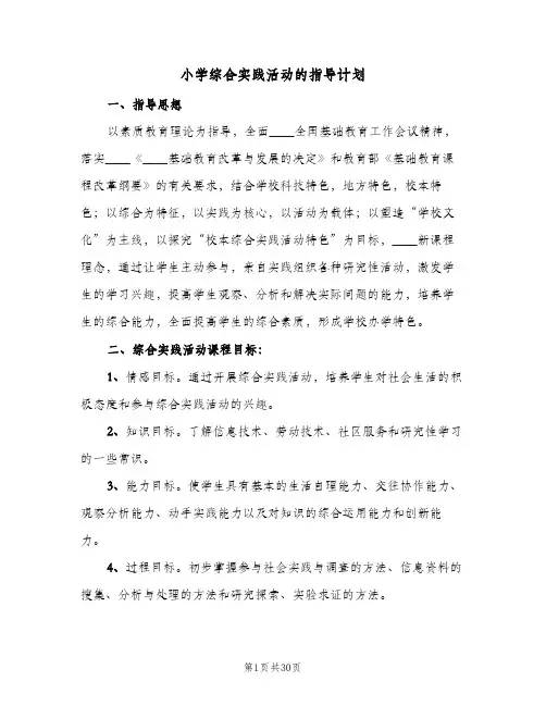 小学综合实践活动的指导计划(七篇)