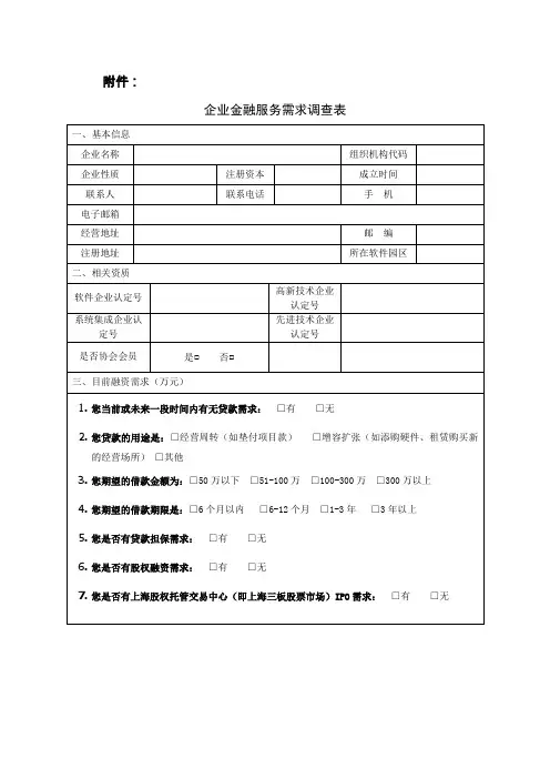 企业金融服务需求调查表