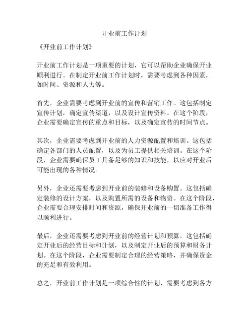 开业前工作计划