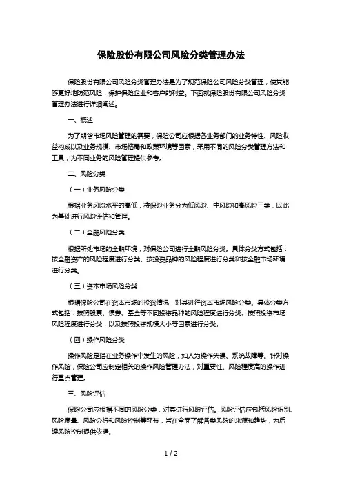 保险股份有限公司风险分类管理办法
