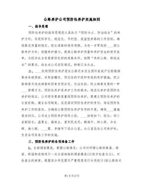 公路养护公司预防性养护实施细则（5篇）
