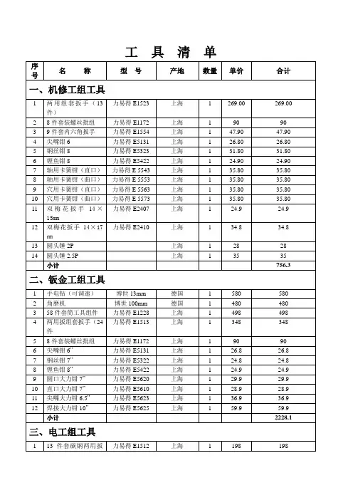工具清单