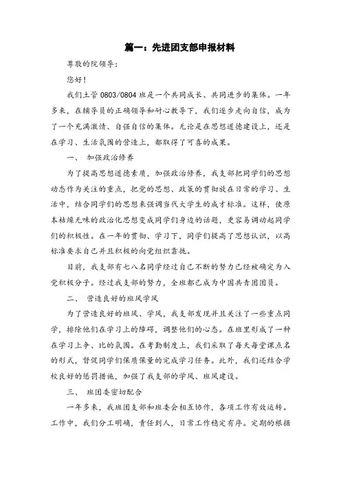 先进团支部申报材料