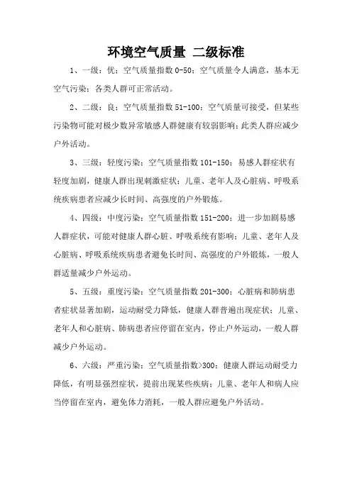 环境空气质量 二级标准