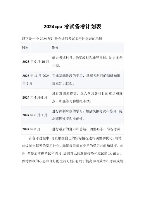 2024cpa考试备考计划表
