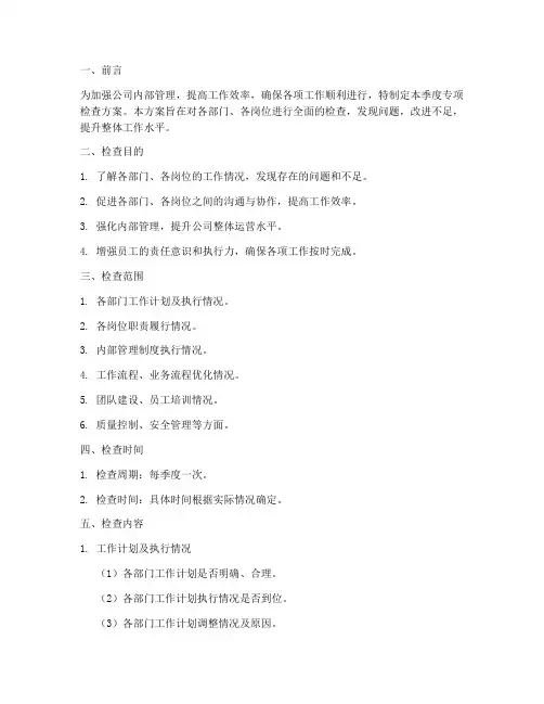 季度专项检查方案模板