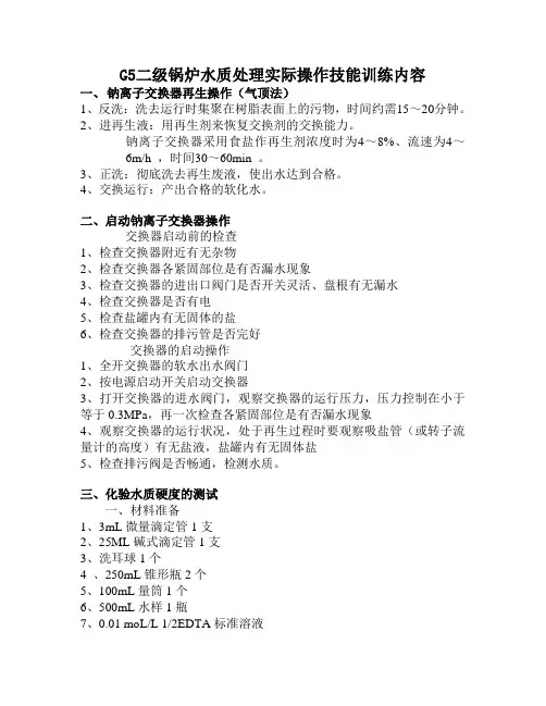 一级锅炉水处理工实际考核题